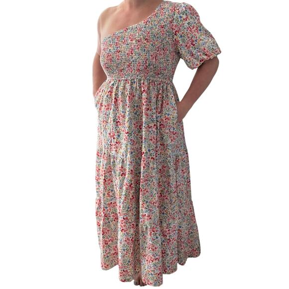Arula Abriella Ditzy Floral Smocked 1 Shoulder Puff Sleeve Dress Pockets Size 3X - Picture 1 of 11